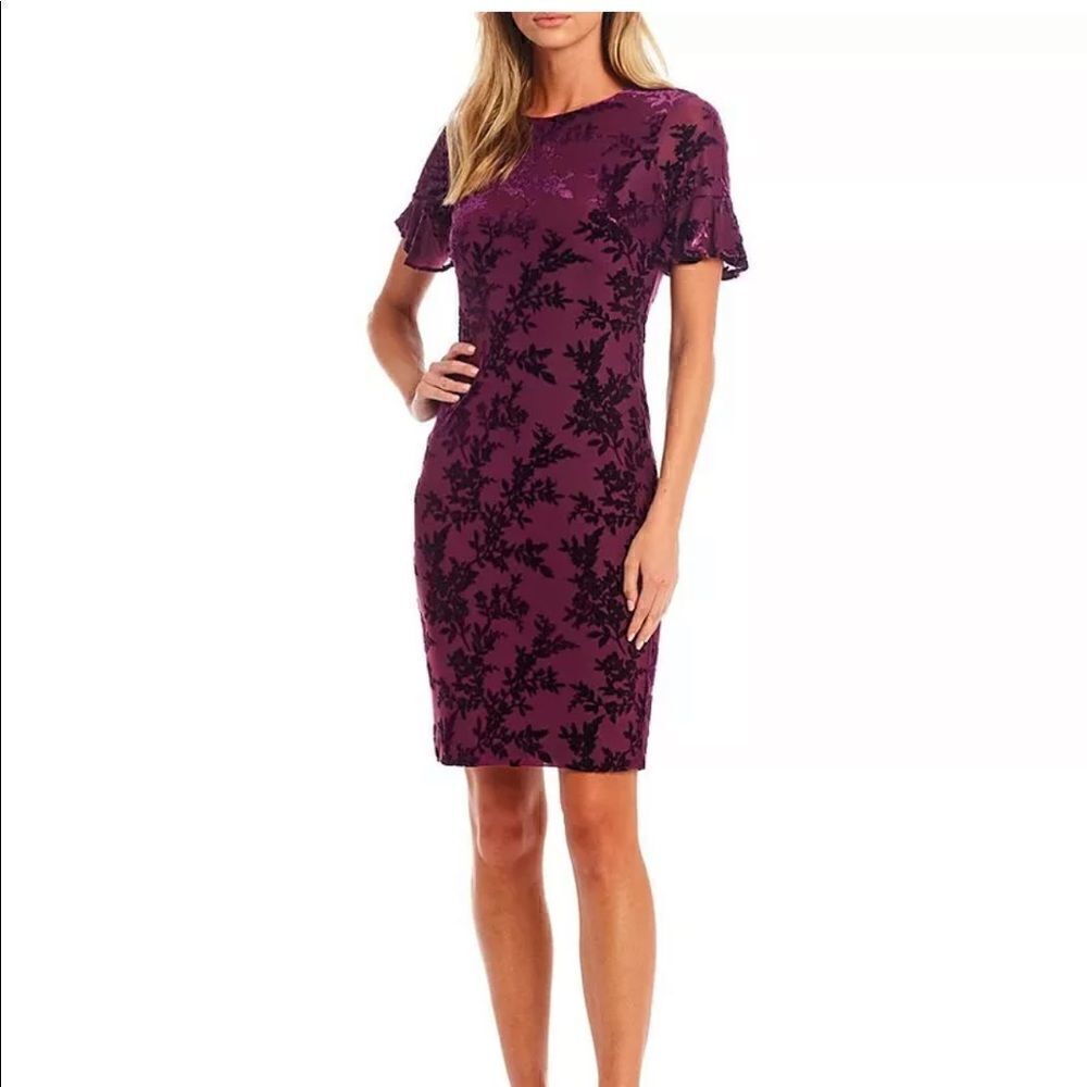 NWOT Calvin Klein Velvet Burnout Short Flutter Sleeve Sheath Dress size 6